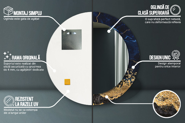 Espelho de parede circular decorativo Mármore azul
