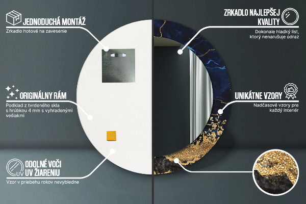 Espelho de parede circular decorativo Mármore azul