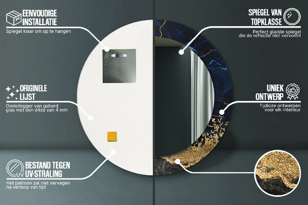 Espelho de parede circular decorativo Mármore azul