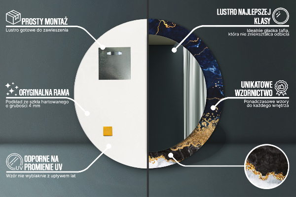 Espelho de parede circular decorativo Mármore azul