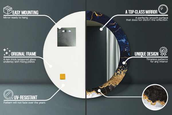 Espelho de parede circular decorativo Mármore azul