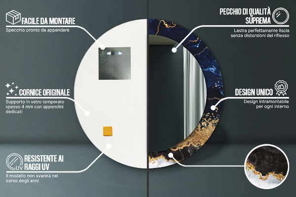 Espelho de parede circular decorativo Mármore azul
