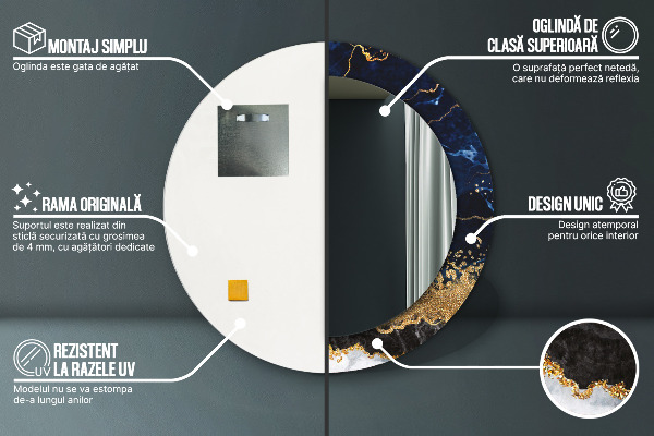 Espelho de parede circular decorativo Mármore azul