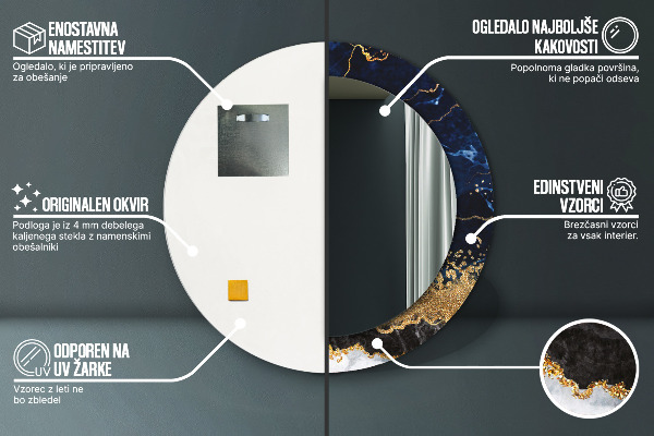 Espelho de parede circular decorativo Mármore azul