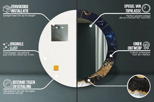 Espelho de parede circular decorativo Mármore azul