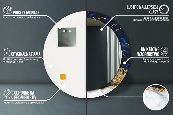 Espelho de parede circular decorativo Mármore azul