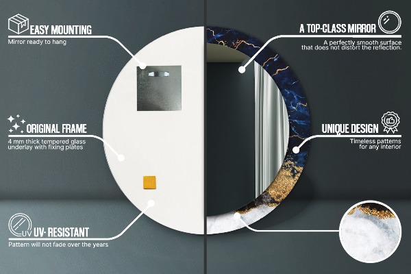 Espelho de parede circular decorativo Mármore azul