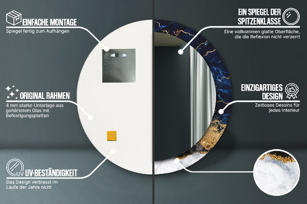 Espelho de parede circular decorativo Mármore azul