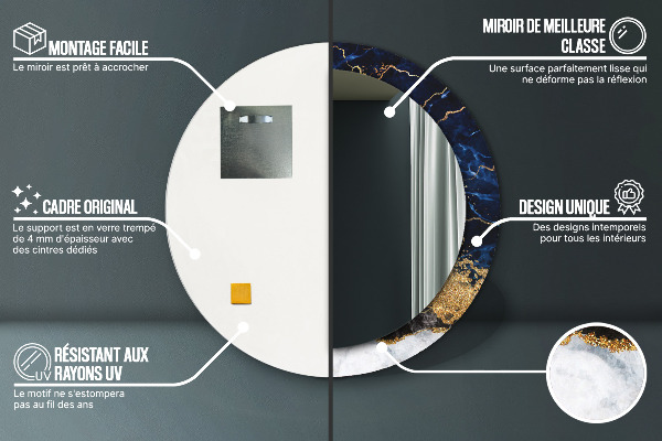 Espelho de parede circular decorativo Mármore azul