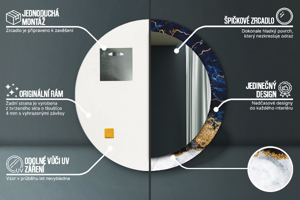 Espelho de parede circular decorativo Mármore azul