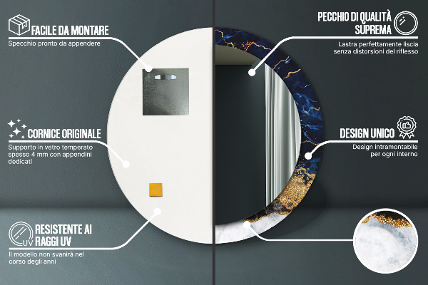 Espelho de parede circular decorativo Mármore azul