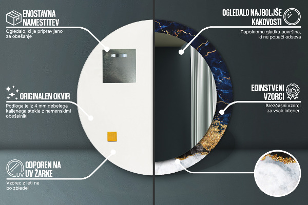 Espelho de parede circular decorativo Mármore azul