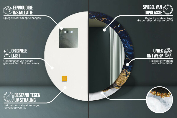 Espelho de parede circular decorativo Mármore azul