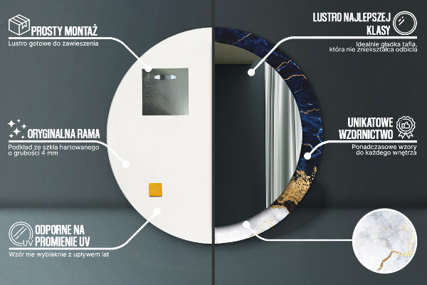 Espelho de parede circular decorativo Mármore azul
