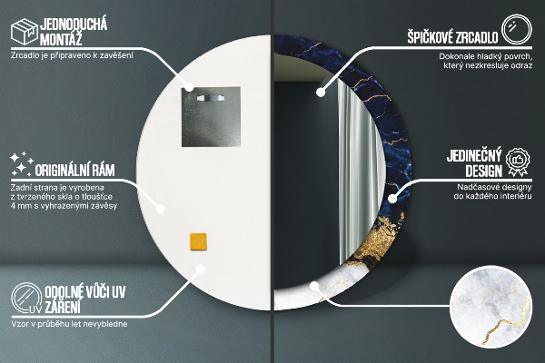 Espelho de parede circular decorativo Mármore azul