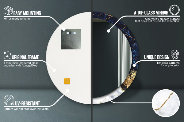 Espelho de parede circular decorativo Mármore azul