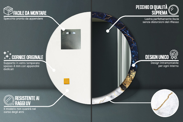 Espelho de parede circular decorativo Mármore azul