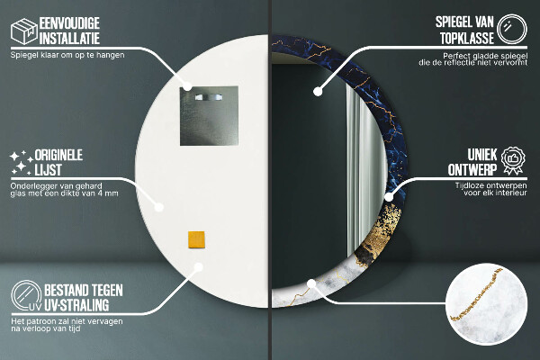 Espelho de parede circular decorativo Mármore azul