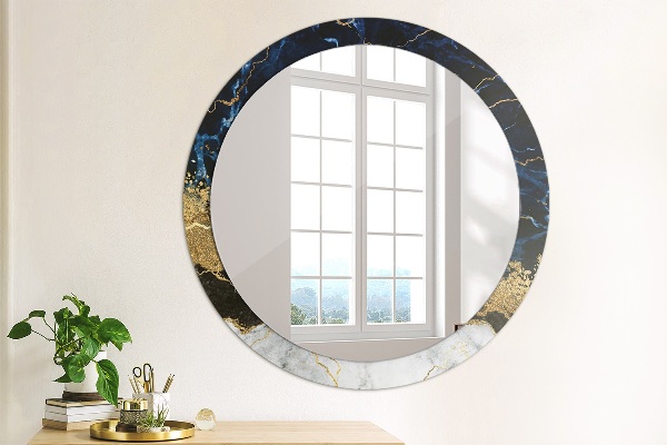 Espelho de parede circular decorativo Mármore azul