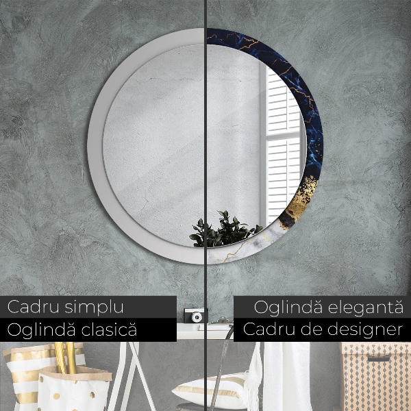 Espelho de parede circular decorativo Mármore azul