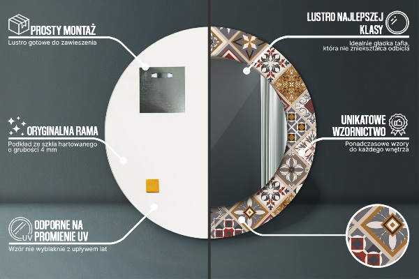 Espelho com moldura impressa redondo Padrão turco