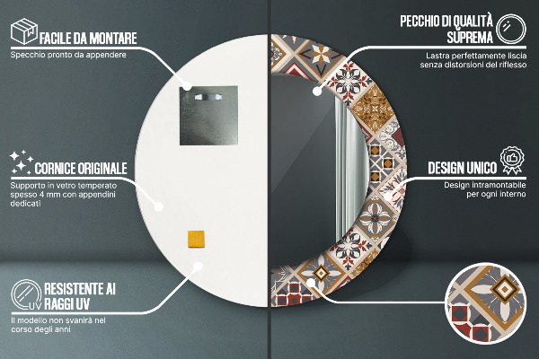 Espelho com moldura impressa redondo Padrão turco