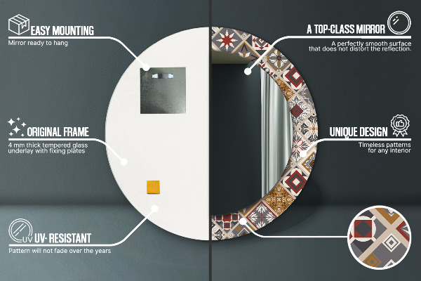 Espelho com moldura impressa redondo Padrão turco