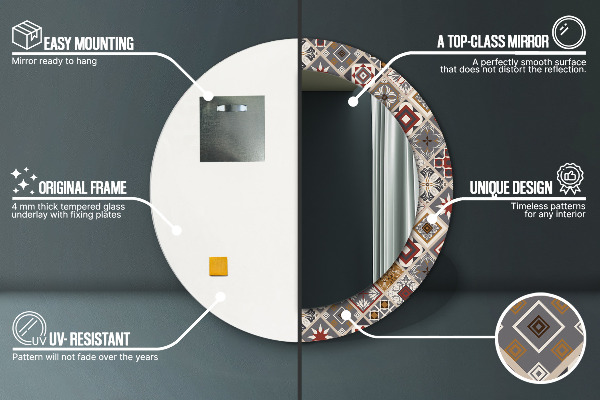 Espelho com moldura impressa redondo Padrão turco