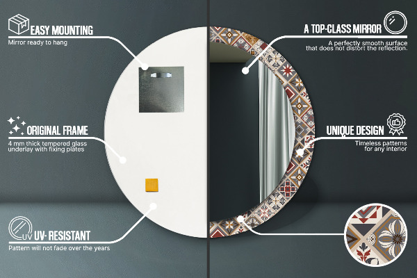 Espelho com moldura impressa redondo Padrão turco