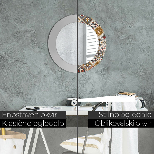 Espelho com moldura impressa redondo Padrão turco