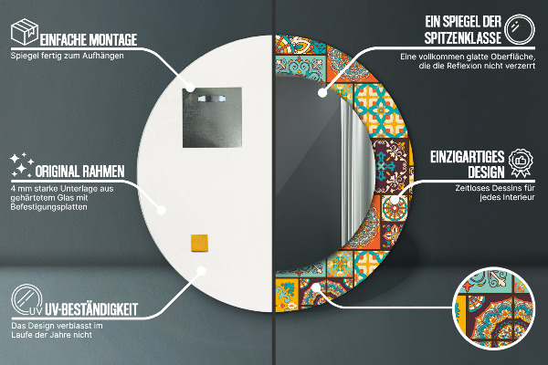 Espelho com moldura impressa redondo Padrão árabe