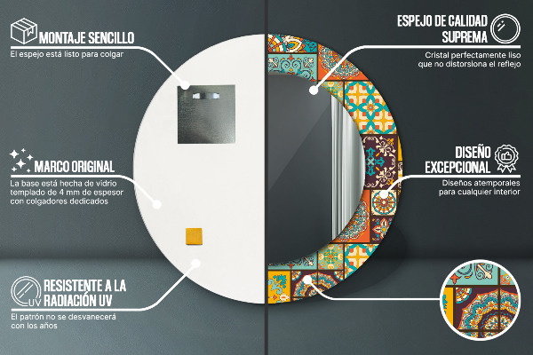 Espelho com moldura impressa redondo Padrão árabe