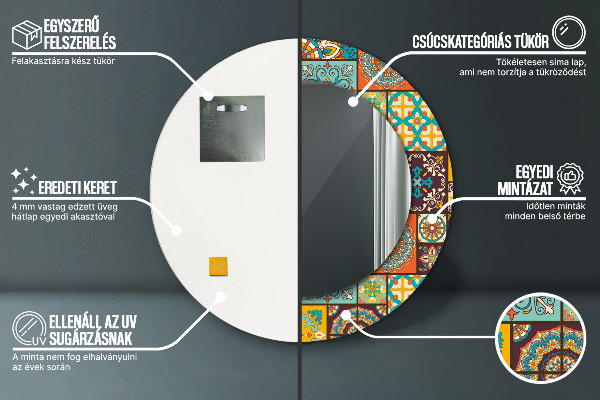 Espelho com moldura impressa redondo Padrão árabe