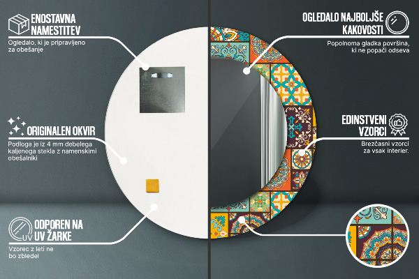 Espelho com moldura impressa redondo Padrão árabe