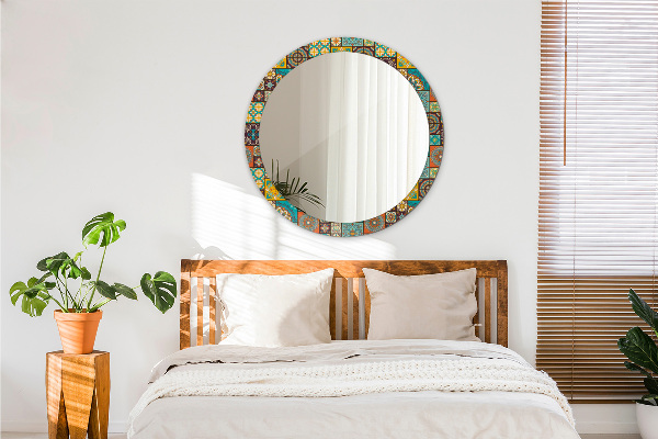 Espelho com moldura impressa redondo Padrão árabe