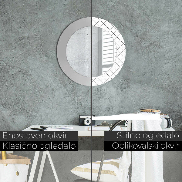 Espelho com moldura impressa redondo Linhas transversais