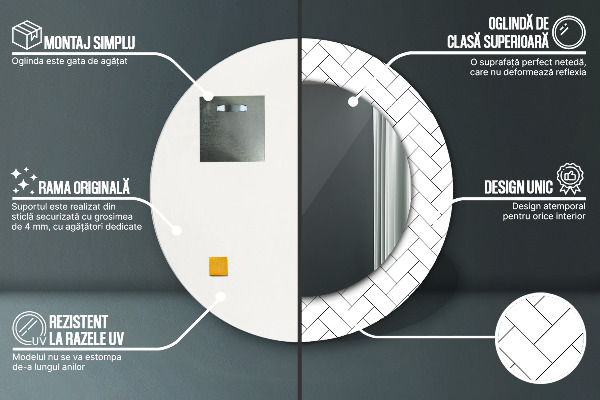 Espelho circular de parede decorativo Espinha de peixe