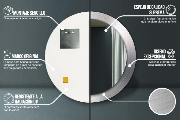 Espelho de parede circular decorativo Aço brilhante