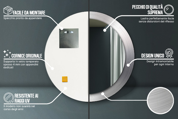 Espelho de parede circular decorativo Aço brilhante