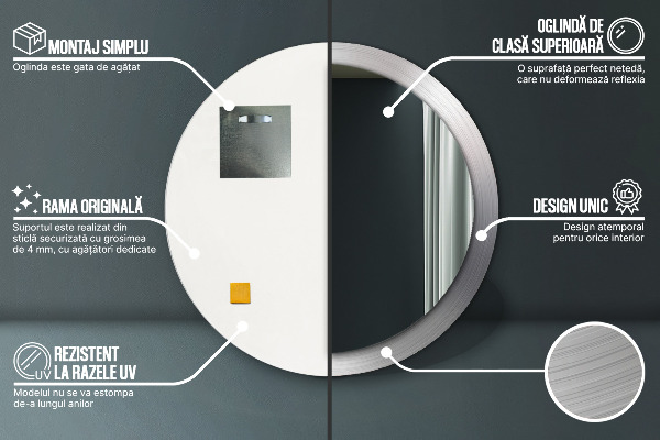Espelho de parede circular decorativo Aço brilhante