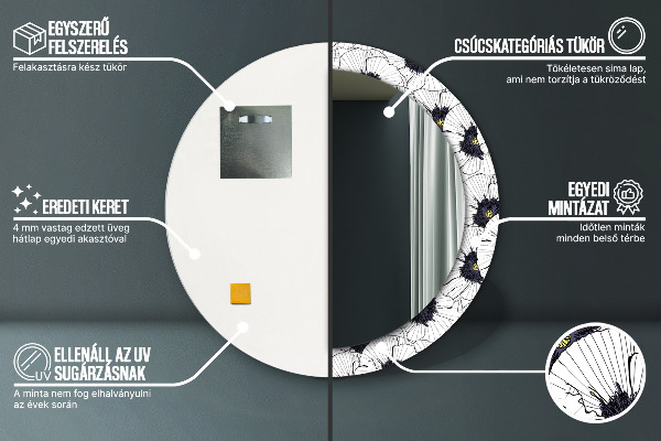 Espelho com moldura impressa redondo Composição de flores lineares