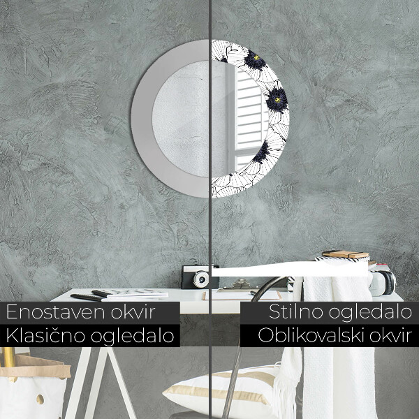 Espelho com moldura impressa redondo Composição de flores lineares