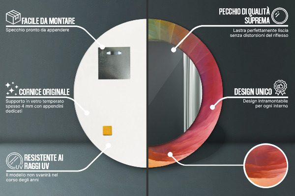 Espelho com moldura impressa redondo Espiral hipnótica