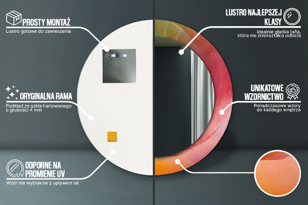 Espelho com moldura impressa redondo Espiral hipnótica