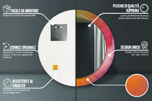 Espelho com moldura impressa redondo Espiral hipnótica