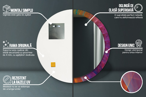 Espelho com moldura impressa redondo Espiral hipnótica