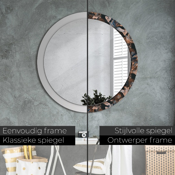 Espelho circular de parede decorativo Folhas tropicais escuras