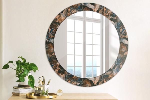 Espelho circular de parede decorativo Folhas tropicais escuras