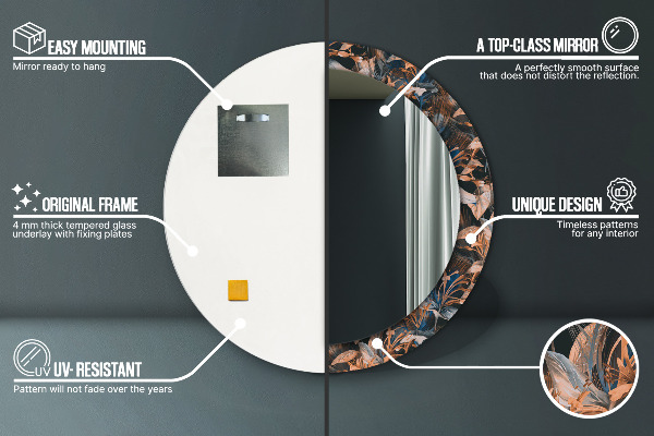 Espelho circular de parede decorativo Folhas tropicais escuras