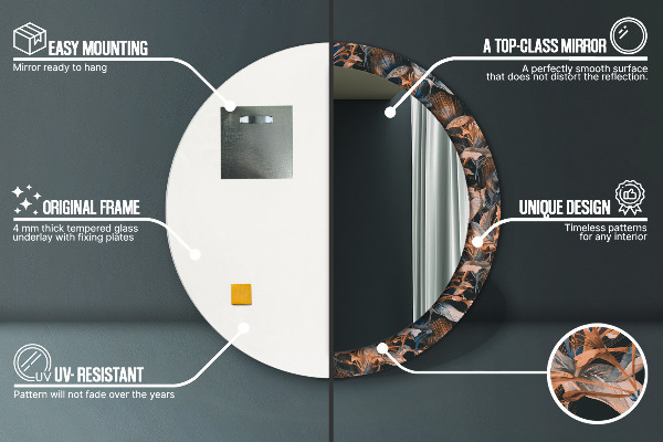 Espelho circular de parede decorativo Folhas tropicais escuras